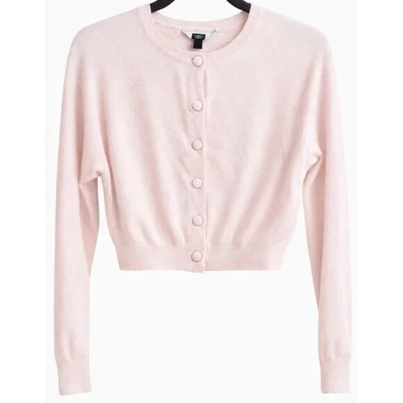 Aqua 100% Cashmere Crewneck Cardigan Cotton Candy Light Pink XS New With Tags - Picture 3 of 15
